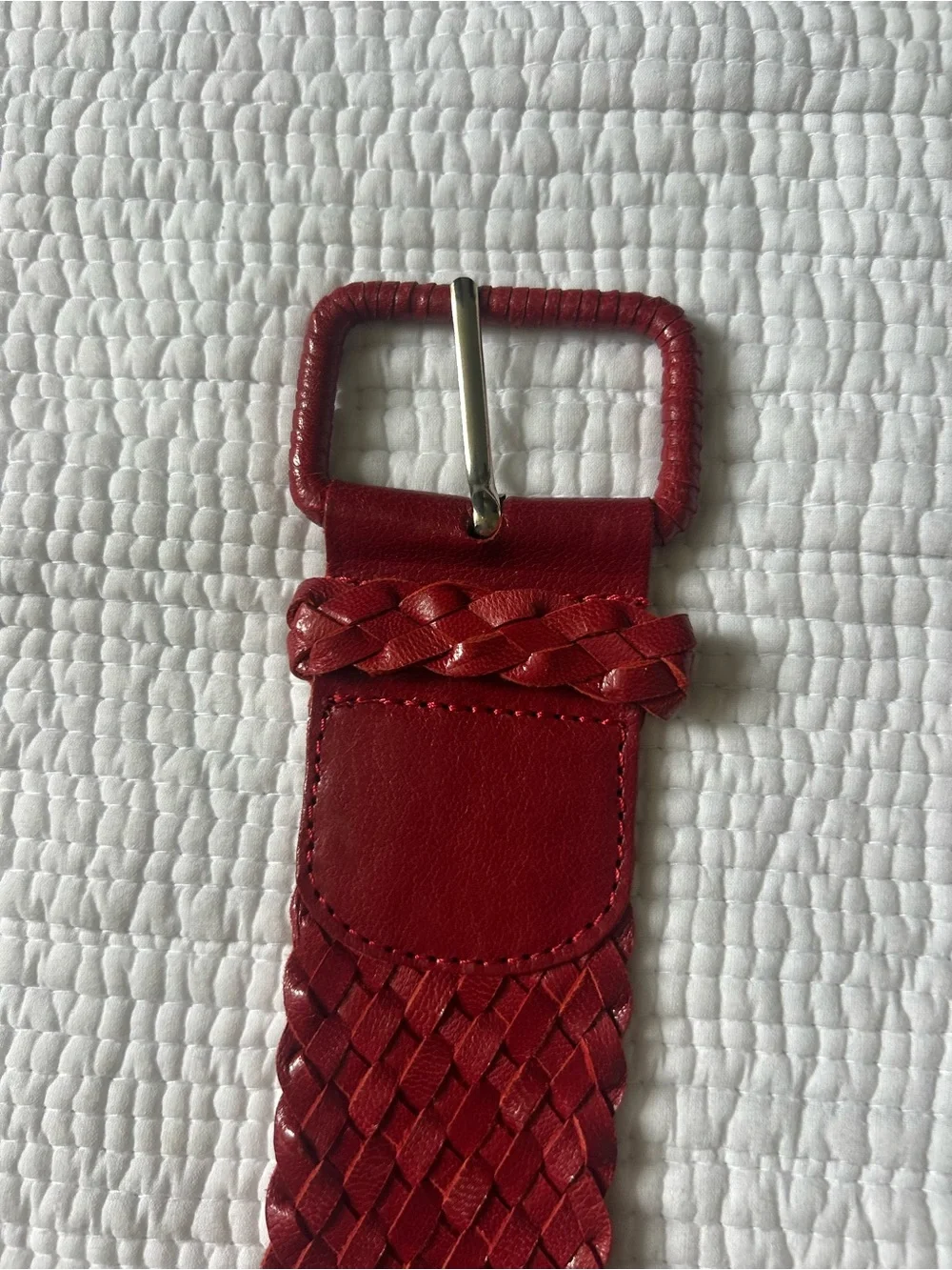 Red Genuine Leather Braided Statement Belt Boho Retro Festival